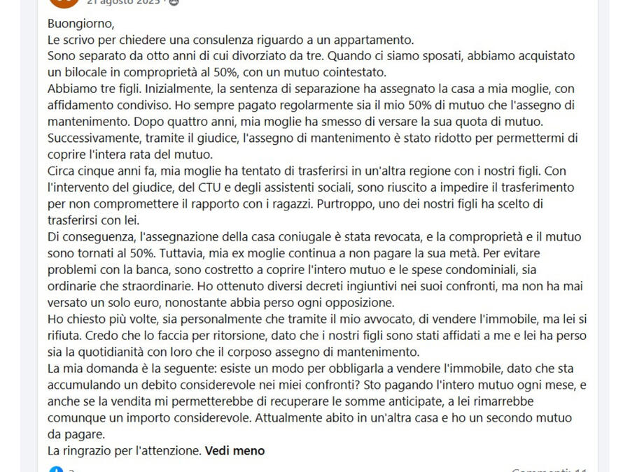 Testimonianza di un utente su una casa in comproprieta