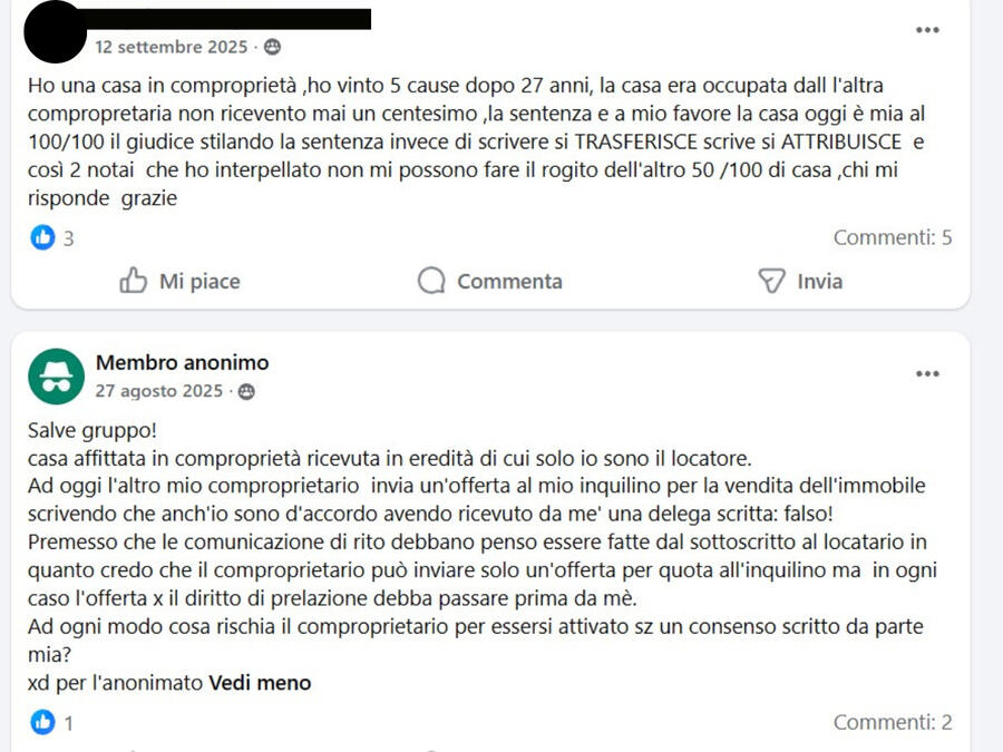 Testimonianza di un utente su una casa in comproprieta
